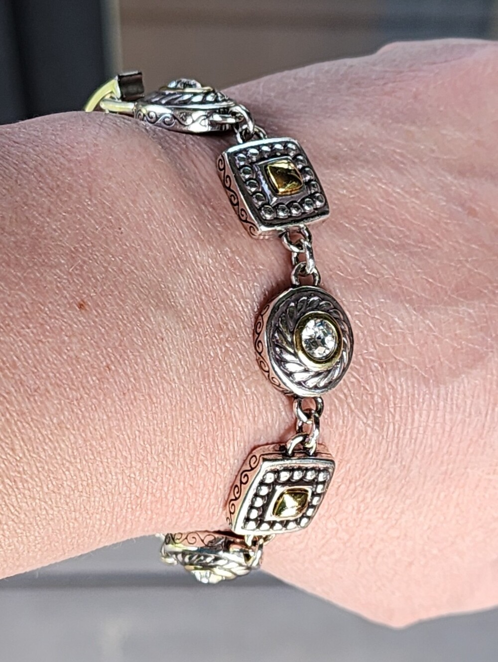 Brighton Reversible Crystal Link Bracelet Silver Gold Tone